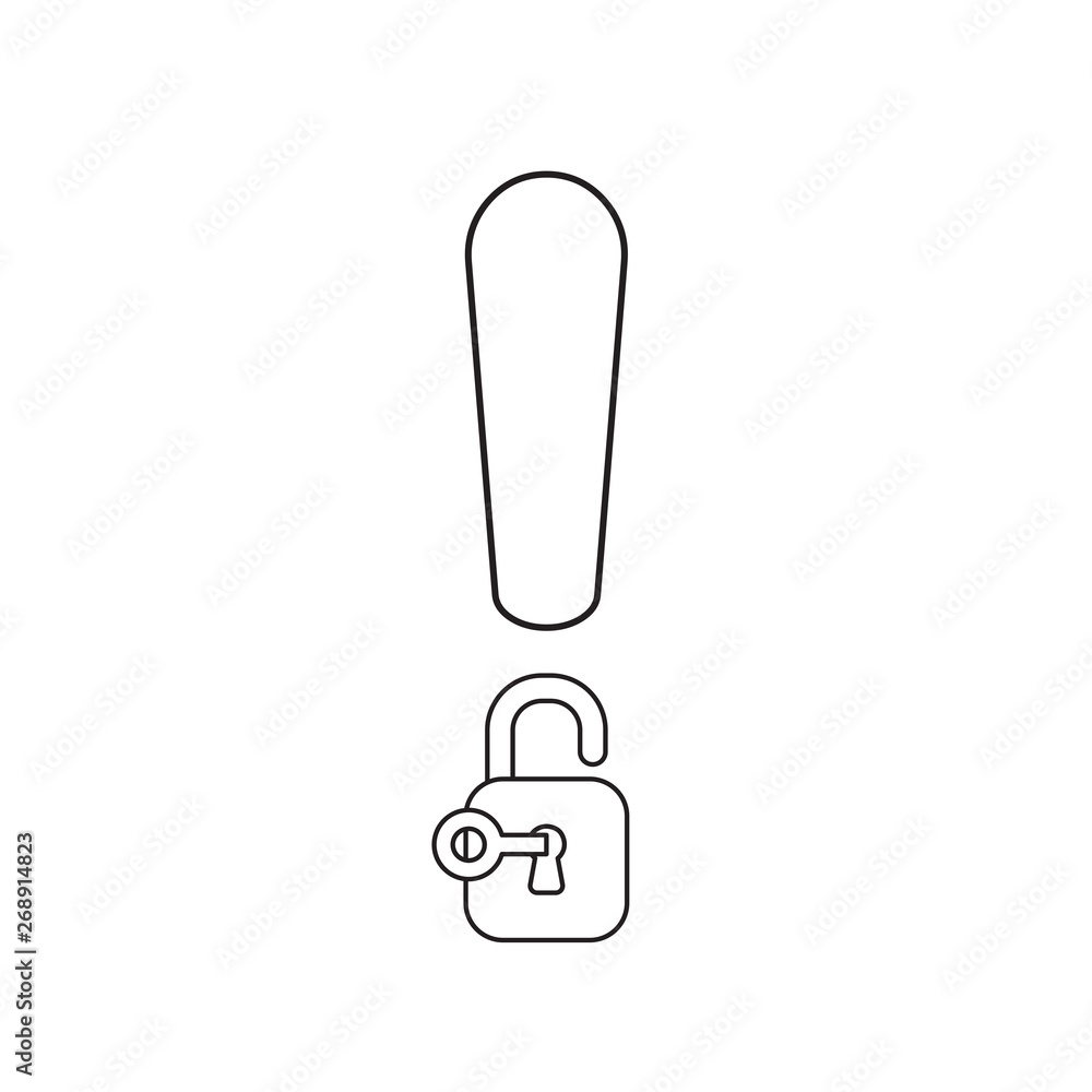 Aufkleber vector icon concept of exclamation mark with padlock and key opened.