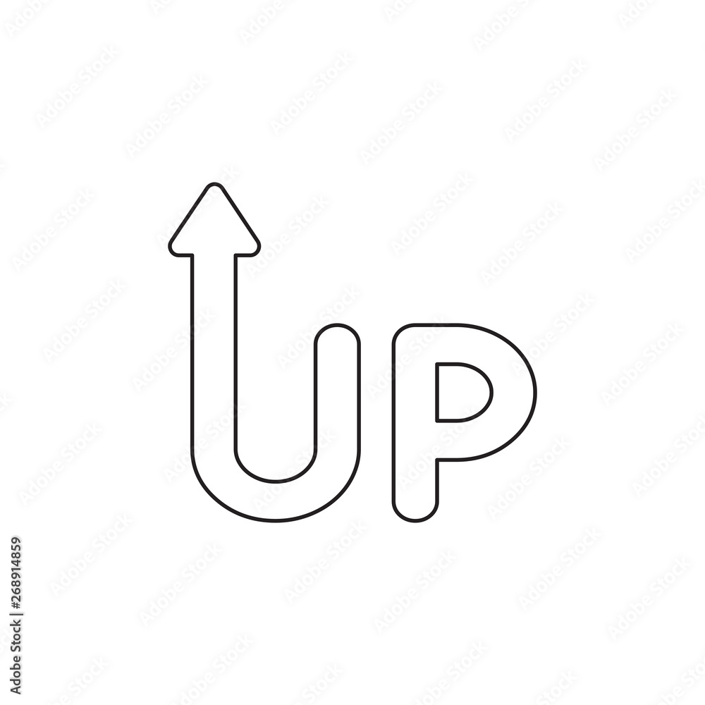 Poster vector icon concept of up word with arrow moving up.