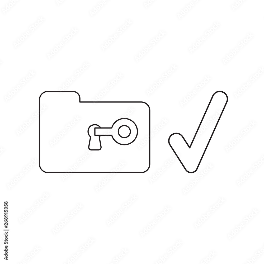 Poster vector icon concept of key unlock folder with check mark.