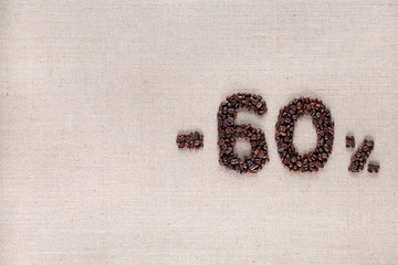 60% discount from coffee beans aligned middle right
