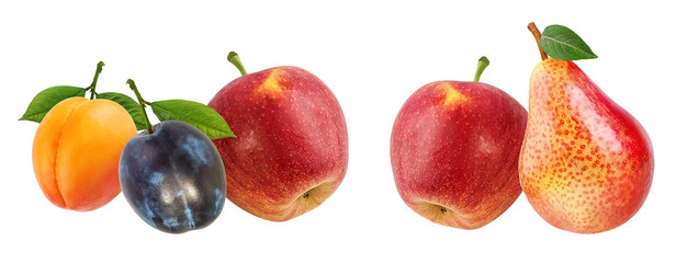 Collage of fresh fruits isolated on white background with clipping path
