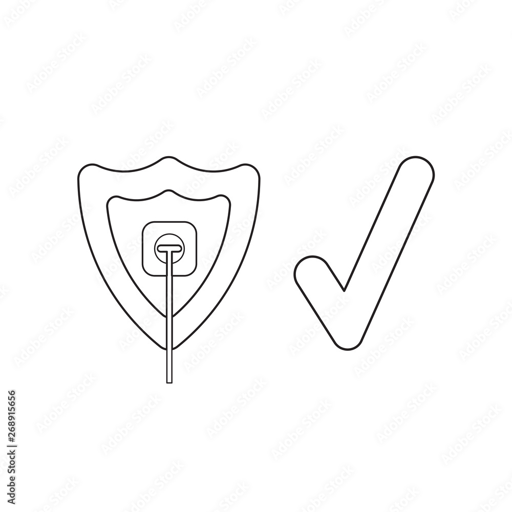 Poster vector icon concept of shield with plug plugged into outlet with check mark.