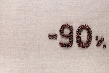 90% discount from coffee beans aligned middle right