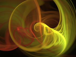 Yellow Red Swirling Cloud of Smoke, Digital Illustration, Background Graphic Resource - Soft glowing bands of energy, brilliant light, dreamy soft minimal background. Flowing plasma, curves in motion