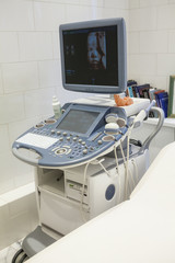 Ultrasonographer apparatus for ultrasound investigation, fetus imaging on screen