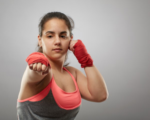 Boxer girl in hand wraps