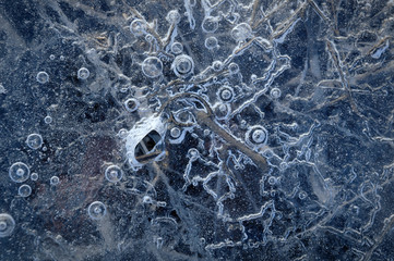 Texture abstract closeup background ice with grooves, furrows, and bubbles of air cought by frost...
