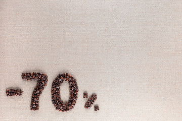 70% discount from coffee beans aligned bottom left