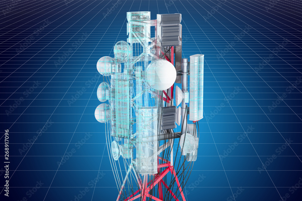 Poster visualization 3d cad model of cell tower, 3d rendering