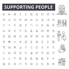 Supporting people line icons, signs, vector set, outline concept illustration