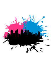 stadt graffiti tropfen farbe kleckse spritzer metropole silhouette umriss hauptstadt großstadt wolkenkratzer hochhäuser reisen urlaub ferien millionenstadt weltstadt häuser clipart logo design cool