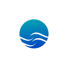 Isolated abstract round shape blue color logo, sun and wave logotype vector illustration isolated on white background.