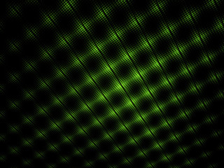 3d Illustration - Metallic background, green colored abstract geometric patterns. Textured repeating fractal shapes, symmetrical shapes, light and shadows giving a 3d lighting effect.