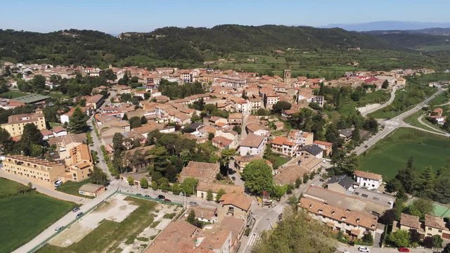Barcelona. Aerial view in  village of Castelltersol. Catalonia.Spain. 4k Drone Video