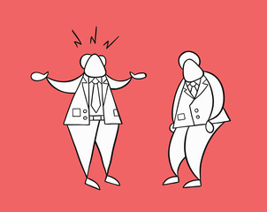 Hand-drawn vector angry boss with businessman worker
