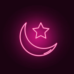 islam star and crescent moon neon icon. Elements of Religion set. Simple icon for websites, web design, mobile app, info graphics