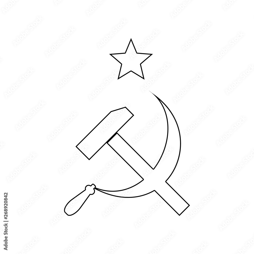 Poster sickle and hammer with a star icon. element of russia for mobile concept and web apps icon. outline,