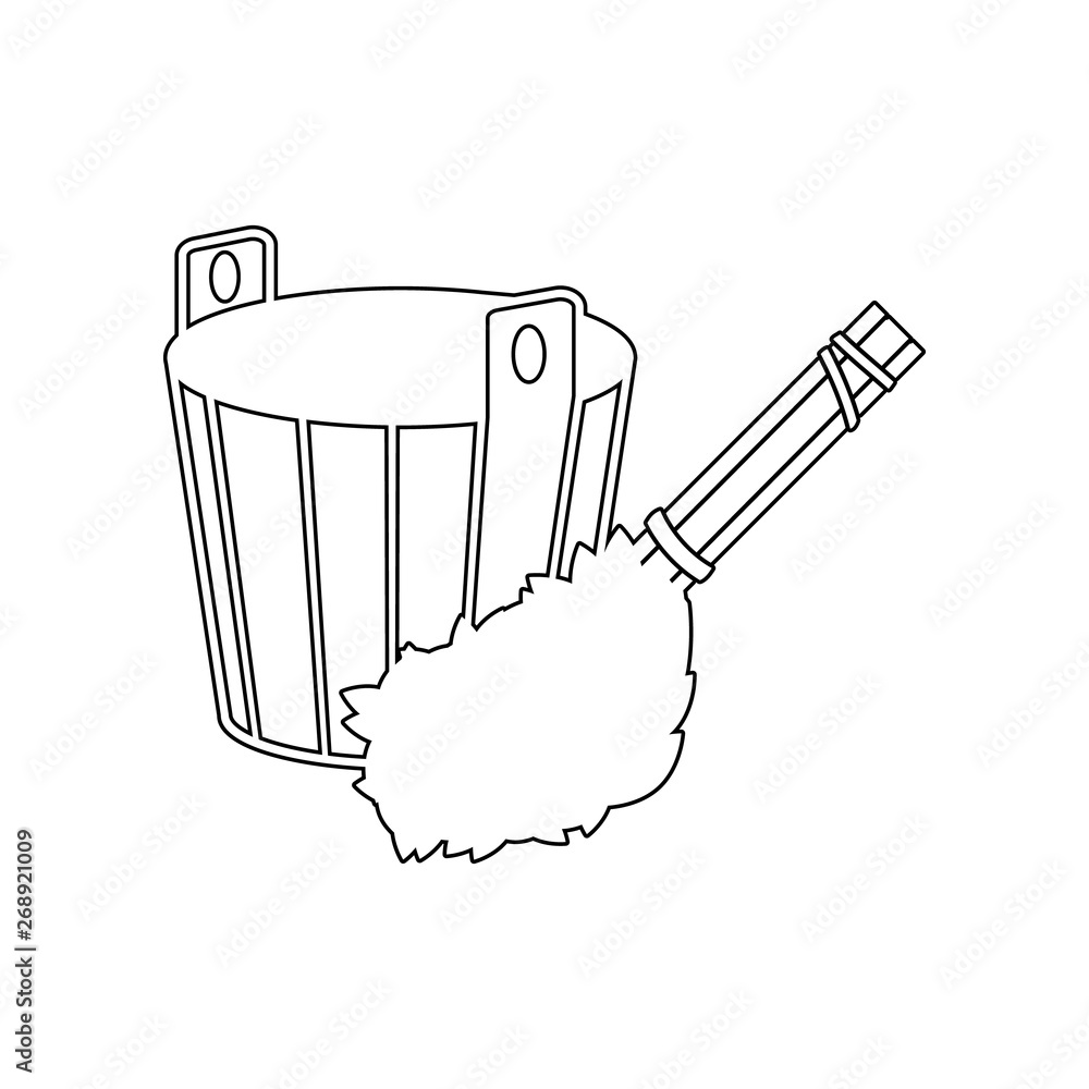 Poster bucket with broom for bath icon. element of russia for mobile concept and web apps icon. outline, th