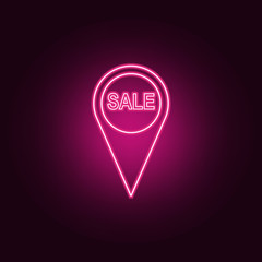 word sales in pin neon icon. Elements of Sale set. Simple icon for websites, web design, mobile app, info graphics
