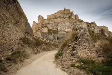 Fototapeta na wymiar access to the medieval castle in Morella town, province of Castellon, Valencian Community, Spain