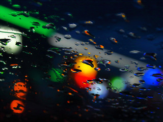 rain drops on glass night city lights