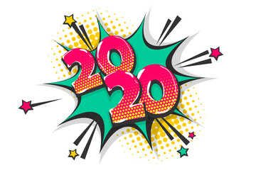 2020 year pop art comic book text speech bubble