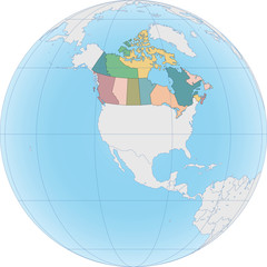 North America with Canada on the Globe