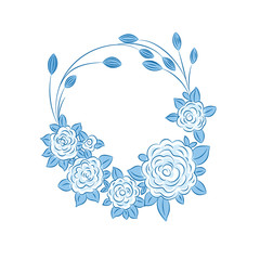 Blue roses floral wreath decoration, vector illustration. Good for birthday cards, congratulation cards, thank you cards