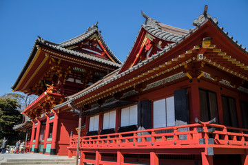 Details of a Japanese temple facade. Asian culture and architecture