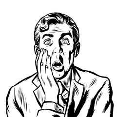 the surprised man covered his face with his hand