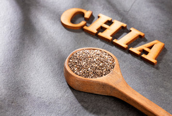Organic chia seeds - Salvia hispanica. Space for text