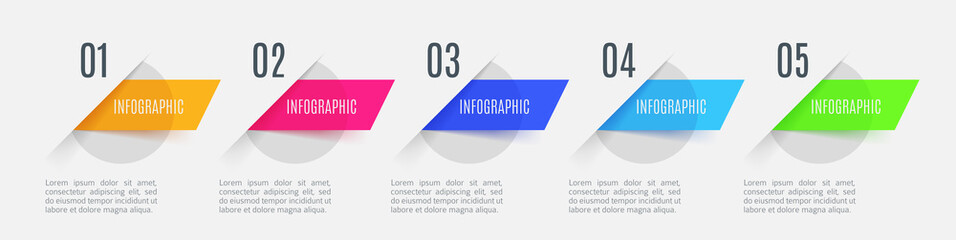 Infographic arrows with 5 step up options and glass elements. Vector template in flat design style
