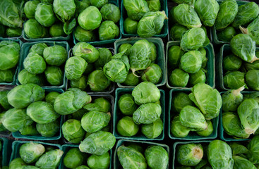 Brussel Sprouts in Pint Green Molded Produce Basket