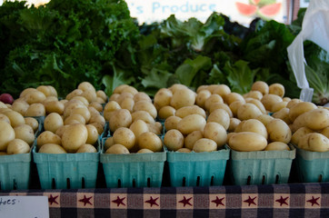 Potatoes for sale at farmer's market, in Pint Green Molded Produce Basket