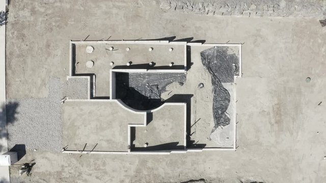 Construction Site Concrete Foundation Home Building Top Down Above Aerial View