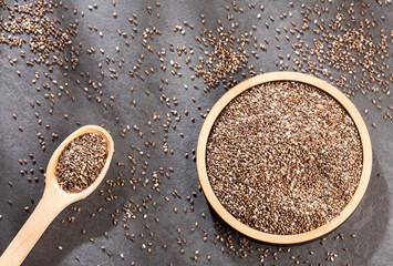 Organic chia seeds - Salvia hispanica. Space for text