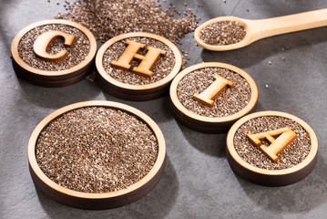 Organic chia seeds - Salvia hispanica. Space for text