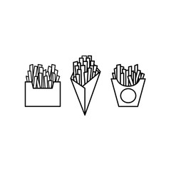 Black and white french fries icon  set. Potatoes fast food logo.