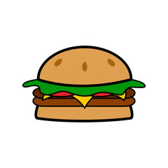 Burger icon. Burger, hamburger or cheeseburger. Fast food logo.