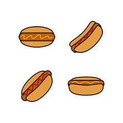 Hot dog icon set. Sausage doughnut. Fast food logo.