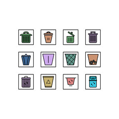 Recycle icon set. Vector line icons. Trash bin set on white background.