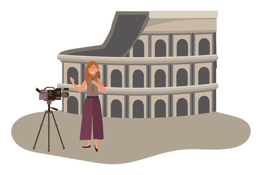 reporter in front of colosseum with camera clip art preview