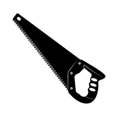 Illustration in a simple style saw. Vector hand saw in black color. As a web icon, a construction company website design.