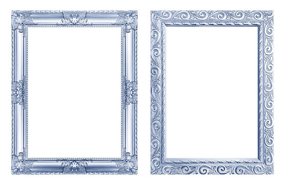 Set 2 - Antique blue frame isolated on white background, clipping path