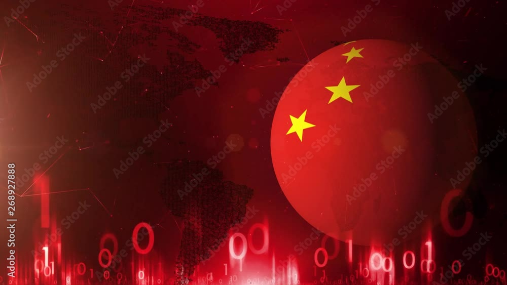 Poster china 3d globe flag on digital network cyberspace copy space background.
