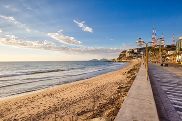 Mazatlan, Mexico-10 April, 2019: Famous Mazatlan sea promenade (El Malecon) with ocean lookouts and scenic landscapes © eskystudio