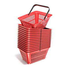 Red plastic shopping baskets 3D
