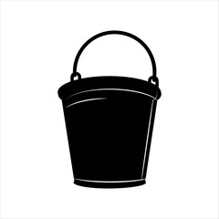 Simple style bucket. Vector illustration. Black trash bin. Isometric shape for icon design, badge. Use in the web, site element.