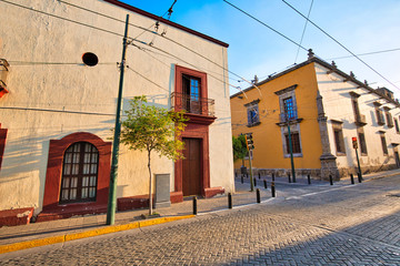Colorful Guadalajara streets in historic city center near Central Cathedral
