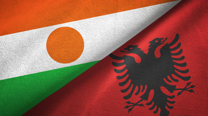 Niger and Albania two flags textile cloth, fabric texture 